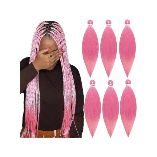 Pre-Stretched Braiding Hair 6 pack 28 Inch Long Pink Braiding Hair for Black Women Synthetic Hair Fiber Crochet Twist Braids Hair Extensions ( Pink )