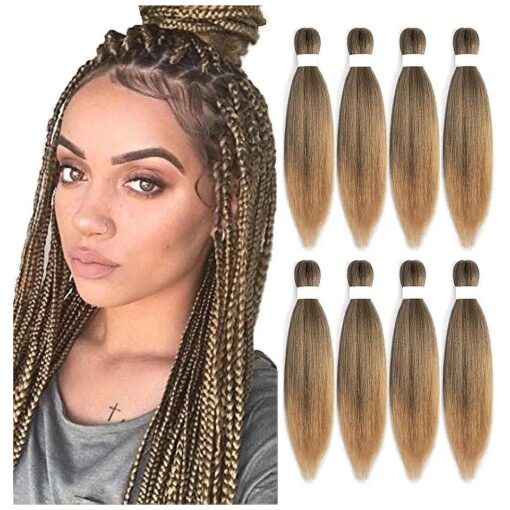 Braiding Hair Pre stretched 18inch 8packs Pre stretched Braiding Hair Kanekalon Crochet Braids Hair Yaki Braiding Hair Extension ( # T27, 18inch,8pcs )