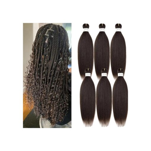 Braiding Hair Pre Stretched 24 Inch Dark Brown Braiding Hair 6 Packs Professional Pre Stretched Braiding Hair Extensions Soft Yaki Synthetic Crochet Braids ( 24Inch,4 # ) .