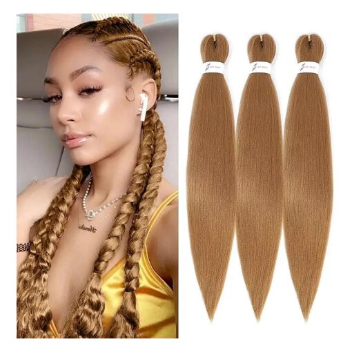 Pre Stretched Honey Blonde 27 Braiding Hair Professional Human Colored Synthetic Box Braids Hair Extensions for Braiding 3 Packs 26 inch Knotless Prestretched Braiding Hair