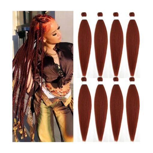 Ginger Braiding Hair Kanekalon Prestretched Braiding Hair 30 inch 8 Packs Colored Hair Extensions for Braiding 350 Ginger Copper Braiding Hair Pre Stretched Natural as Human Braiding Hair Micro Braids