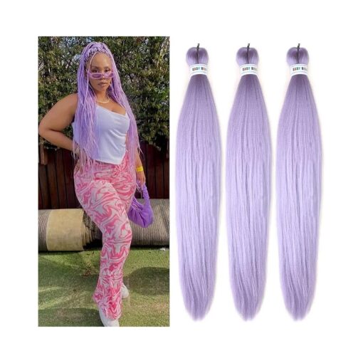 Leticia Light Purple Braiding Hair Pre Stretched Kanekalon Prestretched Braiding Hair Extensions