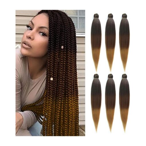 3 Tone Pre Stretched Braiding Hair 28 inches 6 Bundles Professional Braids Hair Extensions Synthetic Crochet Braiding Hair 1b-30-27