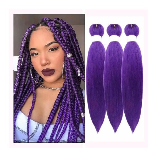 Pre Stretched Braiding Hair Pre Stretched Hair for Braiding Hair Purple Colors Professional Hair Extensions 3 Pcs Crochet Hair for Women Grape Purple Yaki Braiding Hair 26 Inches ( # Purple )