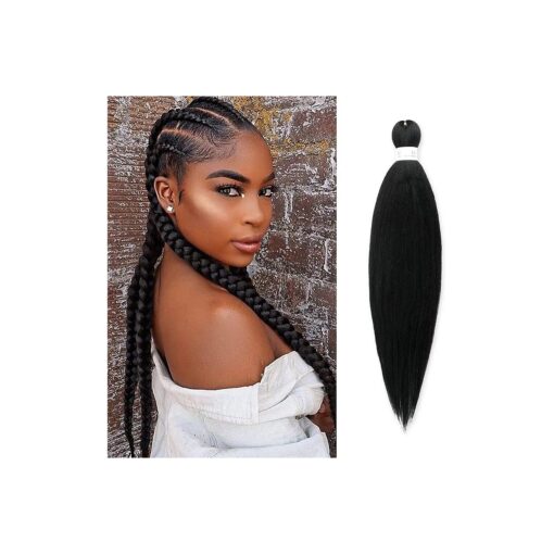 26 Inch ( unfold 52" + ) 8 Packs AU-THEN-TIC Braiding Hair Pre Stretched B-Easy Ez Braid Synthetic Soft Yaki Crochet Braid Hot Water Setting Hair Extensions ( 26 Inch ( Pack of 8 ), 1B )