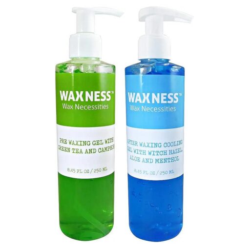 Waxness Pre Post Waxing Gel Kit with Green Tea and Camphor Pre Gel and Menthol Cooling Gel 2 X 8.45 fl oz 250 ml