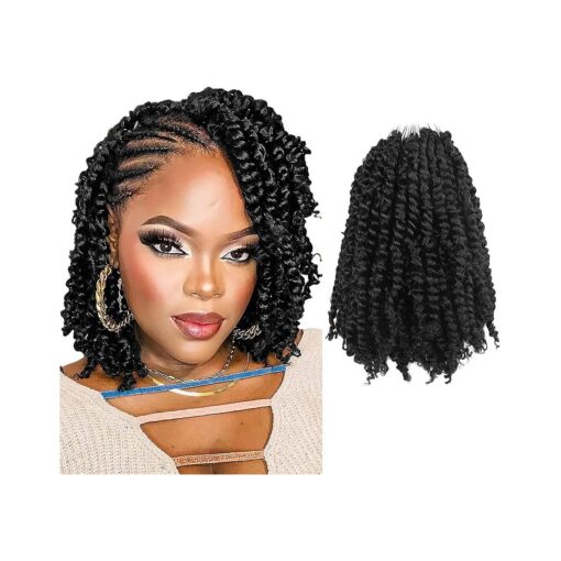 Passion Twist Hair 8 Inch Short Pre looped Crochet Braids Pre Twisted Crochet Twist 8 Packs ( 1B/Natural Black )