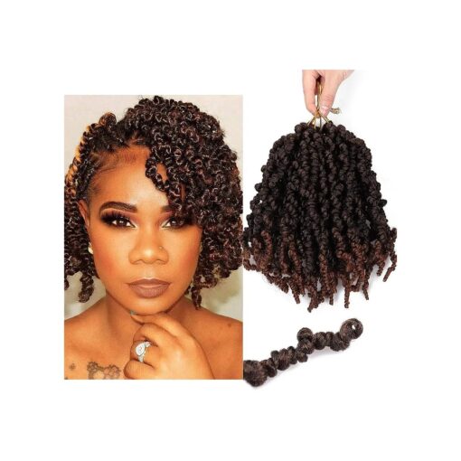 Dorsanee Pre-twisted Spring Twist Crochet Hair 8 Inch 4 Packs Short Curly Crochet Hair Pre Looped Crochet Braids Mini Passion Twists Fluffy Twist Synthetic Hair Extensions ( 8 Inch, T30 # )