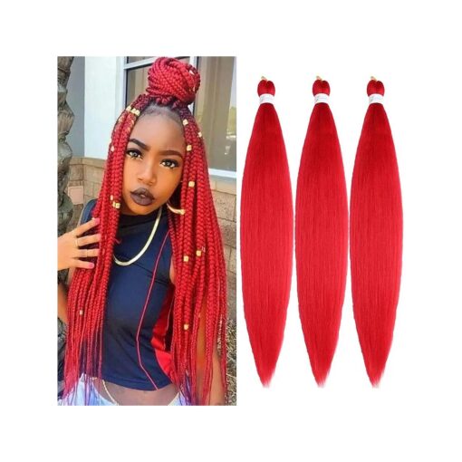 Braiding Hair Pre Stretched 3 Packs/Lot 26 Inch Long Braiding Hair Red Braid Crochet Hair Soft Yaki Texture Hot Water Setting ( 26 Inch ( Pack of 3 ), Red )