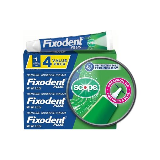 Fixodent Plus Scope Secure Denture Adhesive 2.0oz ( Pack of 4 )