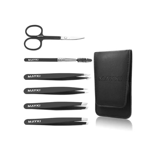 Eyebrow Tweezers Set 6 PCS, Professional Stainless Steel Eyebrow Tweezers Kit for Women/Men, Great Precision Tweezers Set for Eyebrow/Facial Hair Removal/Ingrown Hairs/Splinter/Tick Remover by MAYKI