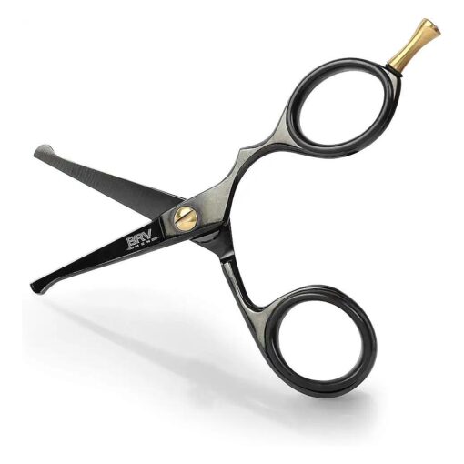 Rounded-Tip Small Trim Scissors for Men 4.2" | High Carbon Stainless Steel | Nose Hair Scissors for Men | Professional Grooming Scissors for Beard, Mustache & Ear Hair - RIGHT HANDED ( Black )