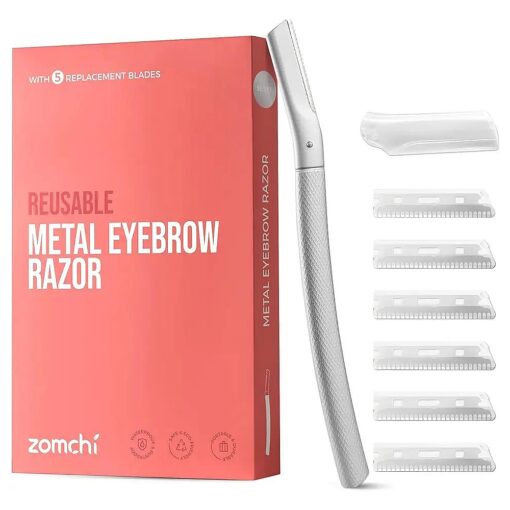 ZOMCHI Eyebrow Razor, Face Razors for Women & Men, Eyebrow Trimmer Shaper with Precision Cover, Facial Shaver with 6 Blades ( Silver )