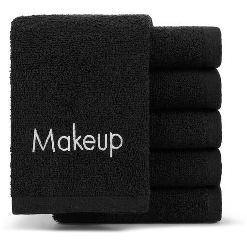 Arkwright Makeup Remover Wash Cloth - ( Pack of 6 ) 100 % Cotton Soft Quick Dry Fingertip Face Towel Washcloths for Hand and Make Up, 13 x 13 in, Black