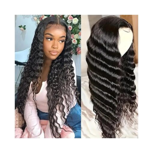 Loose Deep Wave Lace Front Wigs Human Hair Deep Curly HD Transparent 13x4 Lace Frontal Wigs Human Hair for Black Women 180 % Density Loose Deep Wigs Pre Plucked with Baby Hair 20inch