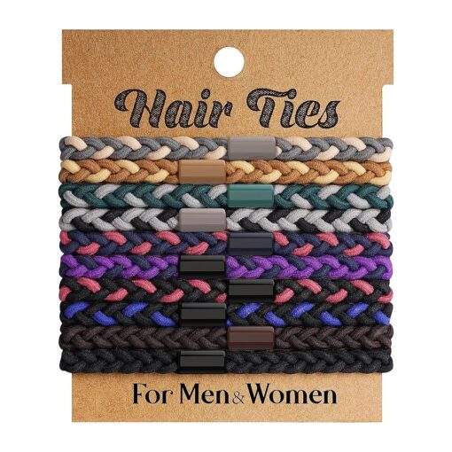 EasYoung 10pcs Braided Mens Hair Ties for Guys, for Buns Curly Thick Dense Hair Elastic Hair Ties For Men & Women, No Crease Hair Coils Hair Ties Men with Long Hair