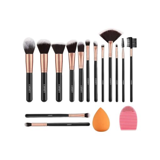 Makeup Brushes Rose Golden 14 Pcs Makeup Brush Set with Blender Sponge and Brush Cleaner Premium Synthetic Kabuki Foundation Face Powder Blush Eyeshadow Cruelty-Free Brochas De Maquillaje