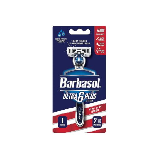 Barbasol Ultra 6 Plus Men 's Razor with 2 Razor Blade Refills ( 1 Handle + 2 Cartridges ), Mens Razors/Blades