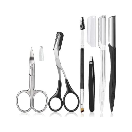 Eyebrow Trimmer Kit, 6 in 1 Eyebrow Scissors, Tweezer, Eyebrow Razor, Shaping Scissors & Brush for Women