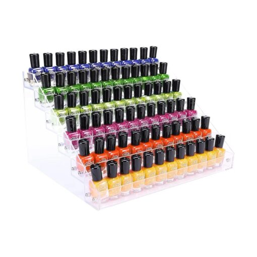 Nail Polish Organizer, 6 Layers Acrylic Nail Polish Holder Rack Sunglasses Storage Essential Oils Display Shelf Stand Holds Up to 72 Bottles