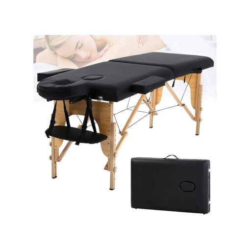 HHS Massage Table Portable Spa Table Folding Wooden Massage Bed 84 Inch Esthetician Bed Spa Lash Bed Salon SPA Tattoo Table W/Carry Case for Therapy, Tattoo, Salon Black