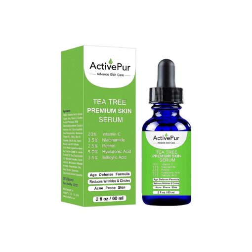 Premium TEA TREE SERUM ( Big Size 2 Oz/60 ml ) Oil for Acne, 20 % Vitamin C & B3 MSM Hyaluronic Acid Retinol Salicylic Acid Niacinamide Acne Scar Treatment Anti Aging Wrinkle Dark Spots Blemishes Pimple