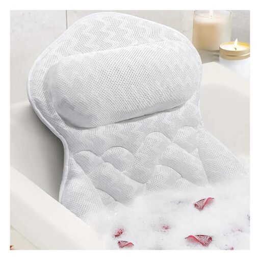 Bath Pillow for Tub, Bathtub Pillow, Bath Pillows for tub Neck and Back Support,4D Mesh Fabric Strong Suction Waterproof Relaxing Headrest, Bath Accessories Spa Gifts