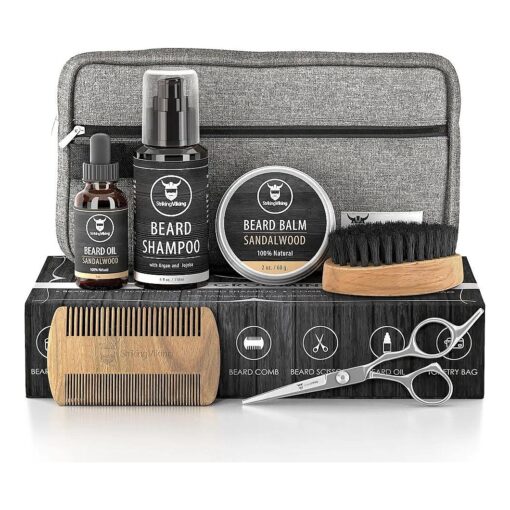 Striking Viking Beard Grooming Kit - Premium Beard Care Products for Men - Beard Shampoo, Beard Oil, Beard Balm Butter, Beard Brush, Wooden Comb, Mustache Scissors, & Toiletry Bag