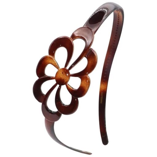 Parcelona French Wide Flower Tortoise Shell Brown Celluloid Acetate Hair Headband