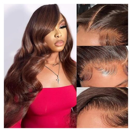 26Inch Chocolate Brown 13x6 Body Wave Lace Front Wigs Human Hair Pre Plucked 180 % Density HD Full Lace Frontal Wigs with Baby Hair Colored Wigs for Women