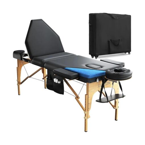 Luxton Home 3-Section Premium Memory Foam Massage Table with Rolling Travel Case - Easy Set Up ( Black )