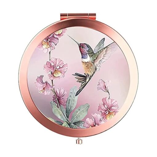 Compact Mirror Round Rose Gold Makeup Mirror Folding Mini Pocket Mirror Portable Hand Mirror Double-Sided with 2 x 1x Magnification for Woman Mother Kids Great Gift - Hummingbird