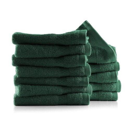 Hearth & Harbor Washcloths 12 Pack - 100 % Cotton Washcloth for Body and face, High Absorbent and Soft 13" x13" Body Wash Cloth, Quick Dry - Hunter Green Washcloths