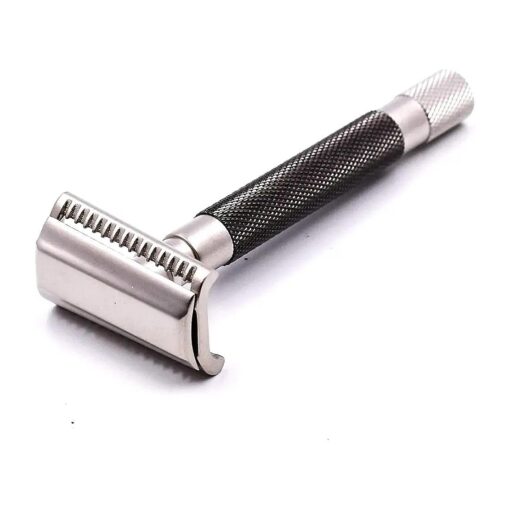 Parker THE SEMI SLANT, Double Edge Safety Razor and 5 Parker Blade Refills - Electroplated Graphite Gray Solid Brass Handle - Delivers a Barbershop Shave at Home