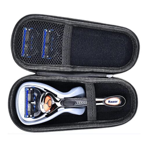 Hard EVA Razor Travel Case Compatible with Gillette Men 's Razor - Mesh Pocket for 2 Razor Blades + Lightweight Carrying Handle + Durable Zipper ( Only Case ) ( Black )