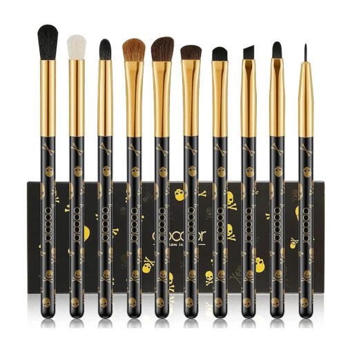 Docolor Eye Makeup Brushes 10Pcs Skull Printed Eyeshadow Makeup Brush Set Blending Concealer Eyebrow Eye Liners Premium Synthetic Eyeshadow Crease Brow Brush