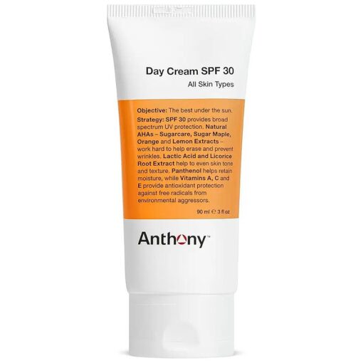 Anthony Day Cream SPF 30 Men 's Face Moisturizer with Sunscreen - Anti-aging Face Lotion and Broad-Spectrum Sunblock - Lightweight, Non-Comedogenic Formula for All Skin Types - 3 Fl Oz