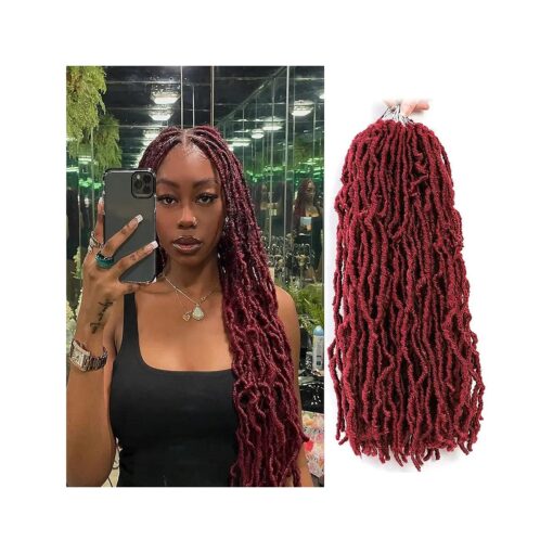 18Inch Soft Locs Crochet Hair 6Packs Faux Locs Crochet Hair Pre Looped Burgundy Color Synthetic Hair Extension for Women ( 18Inch, BUG # )