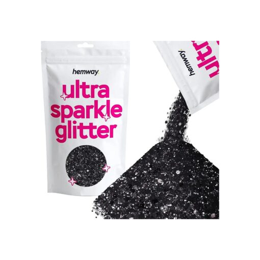 Hemway Ultra Sparkle Glitter - Multi-Size Chunky Fine Cosmetic Glitter Mix for Body Face Hair Eye Nail Art Festival, Crafts for Tumbler Resin Decorations - Black - 100g / 3.5oz