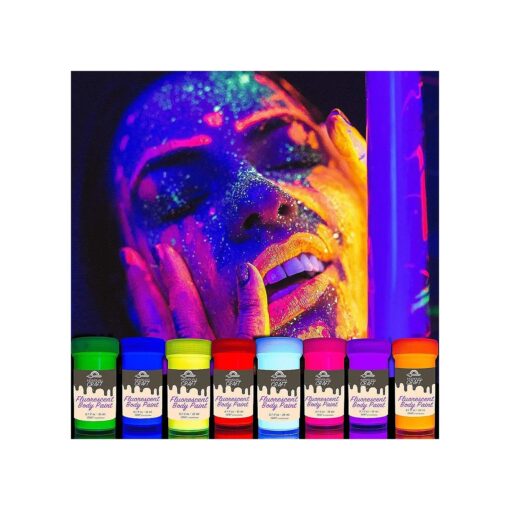 CRAFT Neon Body Paint UV - 8 x 20 ml / 0.7 fl oz - Blacklight Neon Make-Up - Bodypainting Neon Black Light Bodypaint Face Paints