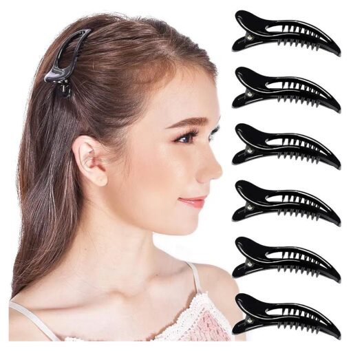 RC ROCHE ORNAMENT 6 Pcs Womens Classic Side Slide Jaw Flat No Slip Opening Eyelet Inner Teeth Alligator Hair Clip Barrette Beauty Accessory Premium Plastic Clamp Clips, Small Black