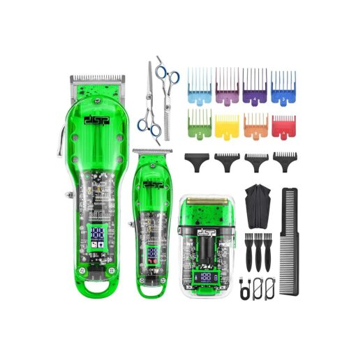 DSP ( r ) Hair Clipper, Trimmer, Beard Shaver Kit for Men Professional Barber Set for Hair and Beard Cutting Zero Gap T-Blade Beard Trimmer, Rechargeable Bald Fade Clippers with LED Display ( Green )