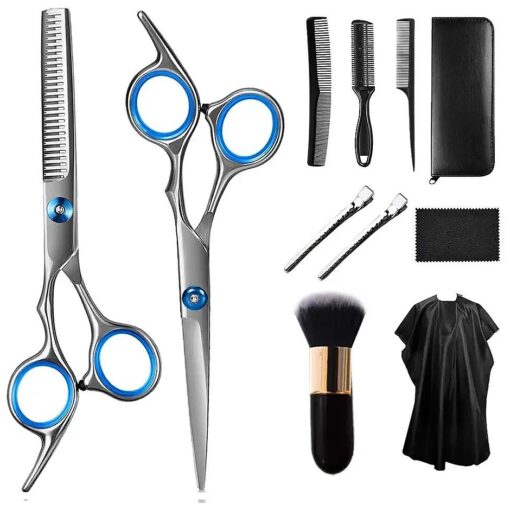 Hair Scissor Home Professional Hair Cutting Kit, 11 PCS Barber Thinning Scissors Hairdressing Shears Stainless Steel Hair Cutting Shears Set, Silver