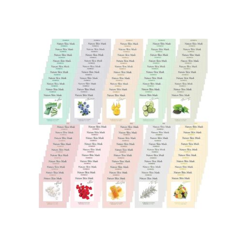 [ Nature Skin ] 100 Combo Pack Face Sheet Mask, Nude Sheet with Release Paper, Premium Quality Korean Facial Sheet Mask ( 10 x 10 Types