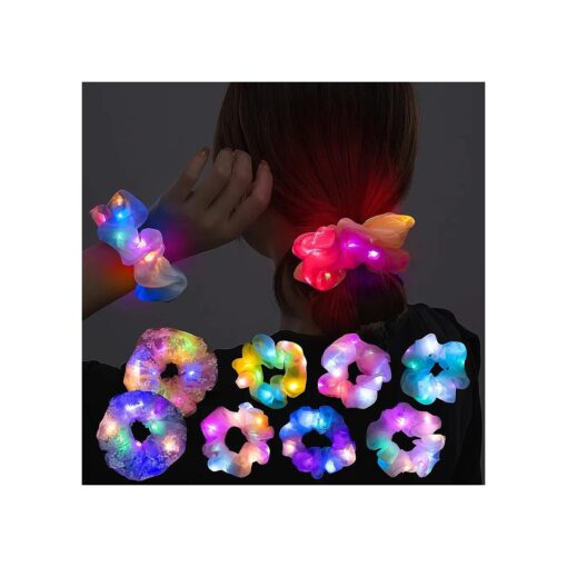 8 Pcs LED Scrunchies for Women - Scrunchy, Light Up Scrunchies for Girls, Colorful Yarn Hair Tie Multi Light Modes, Glow in the Dark Hair Accessories for Christmas Rave Party ( # 01 )