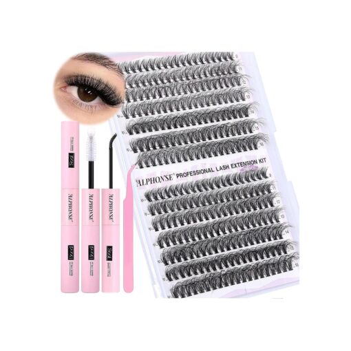 Fluffy Lash Extension Kit 30D+40D Eyelash Clusters 280pcs Cluster Lashes with Bond and Seal Lash Glue and Lash Applicator 9-16mm False Eyelashes Clusters Kit by ALPHONSE