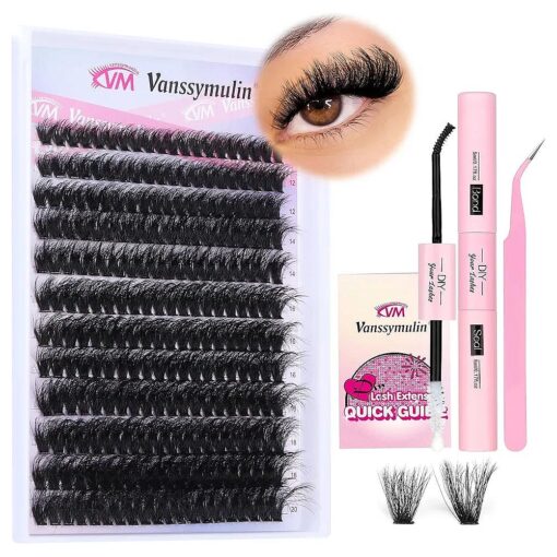 Eyelash Extension Kit Fluffy Lash Extension Kit Thick Volume Lash Clusters D Curl Individual Lashes Kit with Lash Bond and Seal and Lash Tweezers for Lash Extension ( 80D-10-20MM )