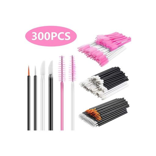 NXJ INFILILA Disposable Mascara Wand 300PCS Makeup Applicators Kit-100pcs Mascara Wands, 100pcs Eyeliner Brushes for Eyelash Extensions, 100pcs Lip Applicators