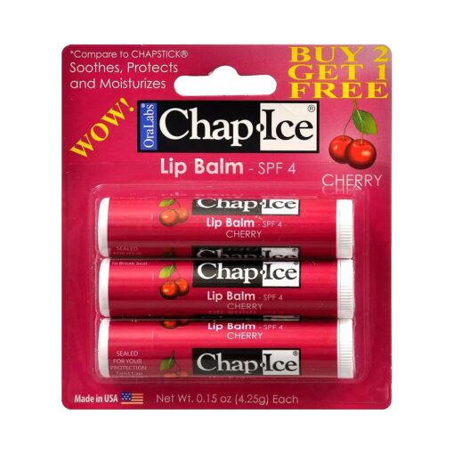 Chap-Ice SPF 4 Premium Lip Balm, Cherry, 3 Pack