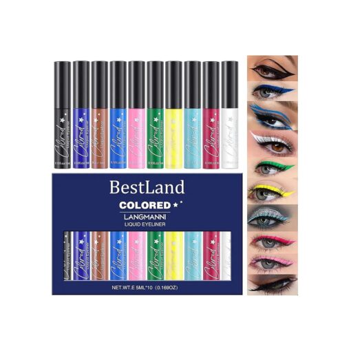 BestLand 10 Colors Liquid Matte Eyeliner White Black Blue Brown Colored Liner Waterproof Bright Colorful Rainbow Eyeliner Pencil Quick Dry Eyes Makeup Kit ( Matte Eyeliner )